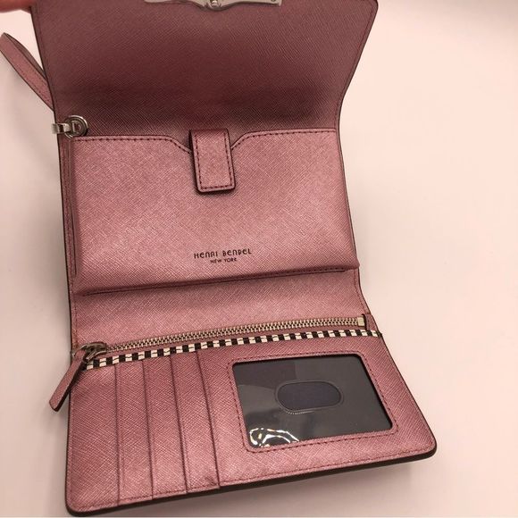 Henri Bendel West 57th Wristlet Wallet Metallic Pink Leather Wrist Strap - Picture 12 of 14
